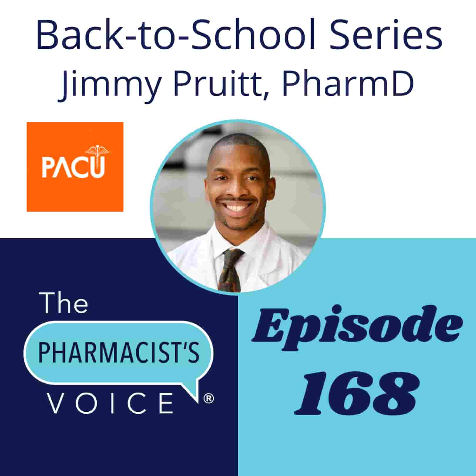 Episode artwork for The Pharmacist's Voice Podcast. To learn more, visit https://www.thepharmacistsvoice.com. Colors are light blue, navy blue, and white.